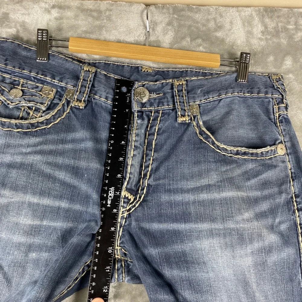 True Religion Straight Jeans Mens 36 Blue Pre-owned Thick Stitch Flap